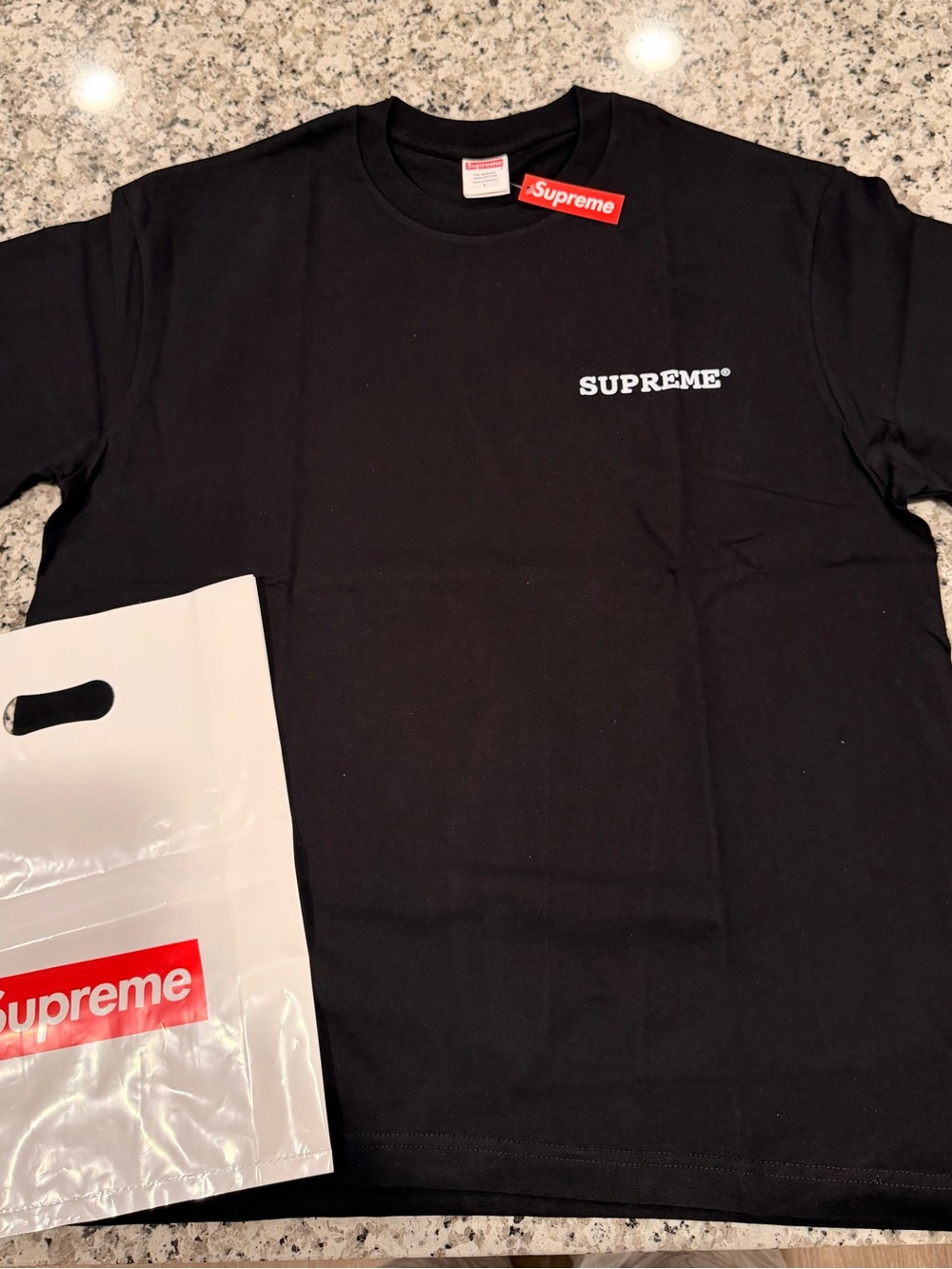 Supreme Black Tee with Small White Chest Logo